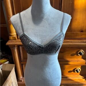 Aerie Sparkling Sequin Gray Bralette, Sz S